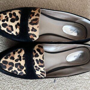 Woman's Alfani Step n Flex Black/Cheetah Print Suede Loafers 7.5